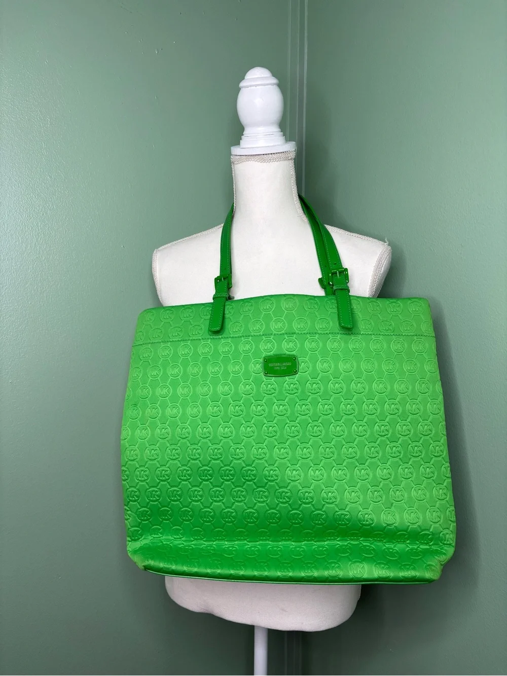Michael Kors Bright Green Embossed Logo Tote